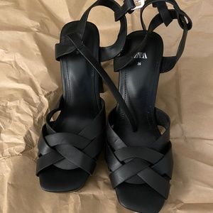 Zara genuine leather block heels